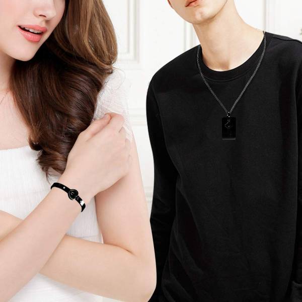 Uloveido Black Titanium Steel Matching Puzzle Couple Heart Lock Bracelet and Key Pendant Necklace for Men and Women, Matching Bracelet Necklace for Men and Women SN300 - Image 7