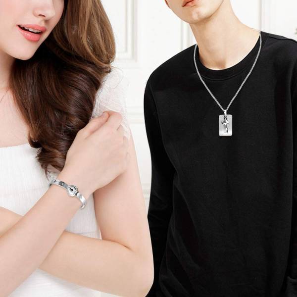 Uloveido His and Hers Matching Set Couple Titanium Only You Have My Key Bangle Bracelet Lock and Key Necklace Set for Girlfriend and Boyfriend SN300 - Image 6