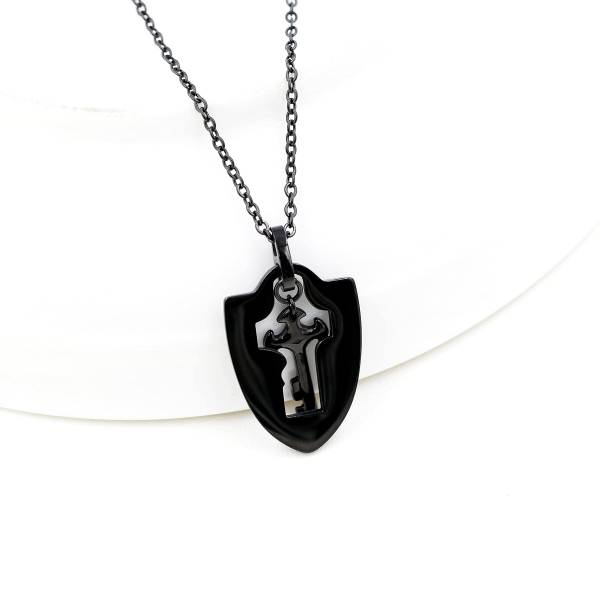 Uloveido Black Stainless Steel Egyptian Ankh Cross Heartbeat Lock Bracelet and Shield Key Pendant Necklace Couples Jewelry Set for Men Women Y1481 - Image 5