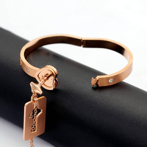Uloveido Matching Bracelet with Necklace for Girlfriend Boyfriend, Rose Gold Plated Titanium Puzzle Couple Heart Bracelet and Key Pendant Necklace for Men and Women SN300 (Rose gold color) - Image 5