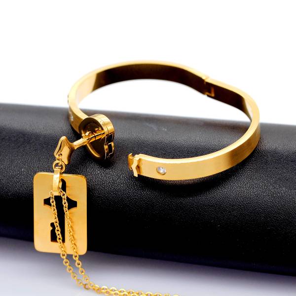 Uloveido Mens Womens Heart Lock Bangle Bracelets with Key Necklace Pendant for Men Women Gold Color Titanium Steel Bracelet and Necklace Set for Couples SN300 - Image 5