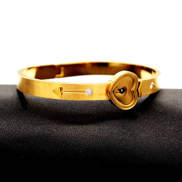 Uloveido Mens Womens Heart Lock Bangle Bracelets with Key Necklace Pendant for Men Women Gold Color Titanium Steel Bracelet and Necklace Set for Couples SN300 - Image 4