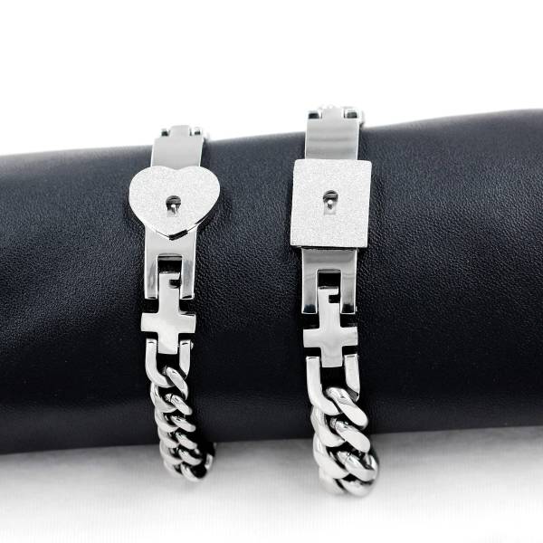 Uloveido Square & Heart Key Lock Bangle Matching Chain Bracelets for Couple, Romantic Gift for friend and friend (steel) - Image 5