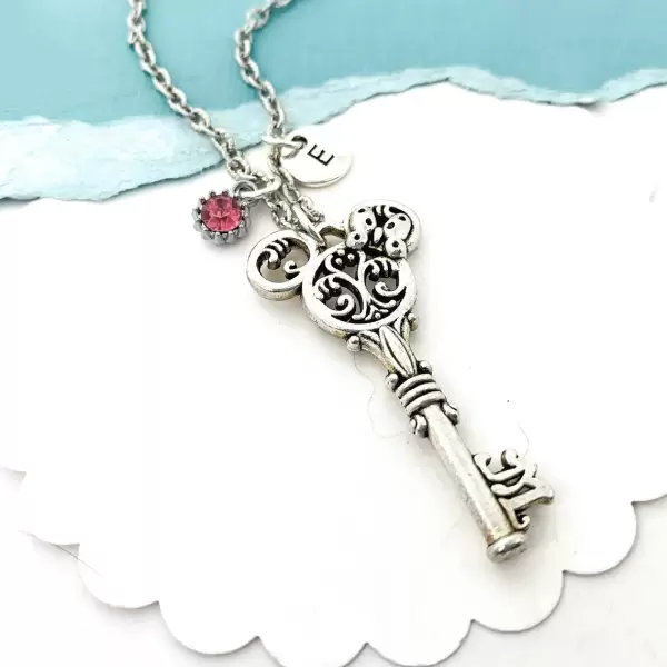 Minnie Mouse Necklace, Key Pendant, Disneyworld Family Gift, Personalized Gift, Disneyland Vacation Keepsake, Disney Cruise Trip Gift